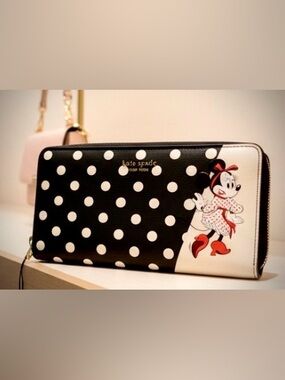 Kate Spade Disney Minnie Mouse Polka Dot Leather Zip Around Wallet